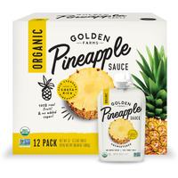 Golden Farms Pineapple Pouches, Single Ingredient Healthy Snacks (Pack Of 12), 100% Pure Fruit, No Added Sugar, Vegan, Gluten-Free, Kosher, Organic Squeeze Pouch 3.17Oz Each