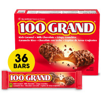 100 Grand Crispy Milk Chocolate With Caramel, Full Size Individually Wrapped Candy Bars, 1.5 Oz Each, Bulk 36 Count Box