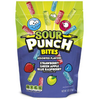 Sour Punch Bites, Blue Raspberry, Apple & Strawberry Flavors, Soft & Chewy Candy, 9Oz Bag (12 Pack)