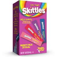 Skittles Singles To Go Variety Pack, Watertok Powdered Drink Mix, Zero Sugar, Low Calorie, Includes 4 Flavors, 1 Box (20 Single Servings) (Wild Berry)