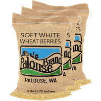 Soft White Wheat Berries | 15 Lbs | Family Farmed In Washington State | 100% Desiccant Free | Non-Gmo Project Verified | 100% Non-Irradiated | Kosher | Field Traced | Burlap Bag | (5 Pound, Pack Of 3)