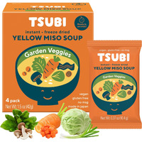Tsubi Soup Freeze-Dried Japanese Miso Soup Packets - Instant, Vegan, Easy Mix, Gluten & Msg-Free, And Flavorful - Ready In Seconds - Authentic Taste Of Japan - Yellow Miso (Garden Veggies) - 4 Packs
