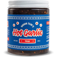 Mama Teav's Hot Garlic Chili Crisp - Mild Spice Umami Crunchy Chili Oil Condiment - All Natural Vegan Healthy - Cold-Pressed Grapeseed Oil - 6Oz