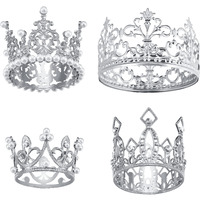 4 Pieces Silver Crown Cake Topper Birthday Mini Flower Bouquet Crown Cupcake Toppers Crystal Pearl Tiara Wedding Crown Cake Top Hair Ornament For Doll Flower Arrangements Wedding Baby Shower Decor