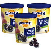 Sunsweet Amazin' Pitted Prunes - Dried Prunes Pitted Unsweetened - Gluten Free, Vegan, Low Fat - Fiber & Minerals - 16 Oz Canister X 3 Pack