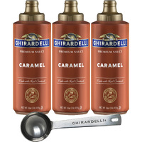 Ghirardelli Caramel Sauce Squeeze Bottle, 16 Ounce (Pack 3) With Ghirardelli Stamped Barista Spoon