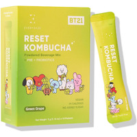 Everydaze Bt21 Reset Kombucha Tea Powdered Beverage Mix | 10 Sticks | Prebiotics + Probiotics | Vegan | No Added Sugar, Gluten Free, Sparkling Powder Drink Pack (Green Grape)