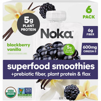 Noka Superfood Fruit Smoothie Pouches, Blackberry Vanilla, Healthy Snacks With Flax Seed, Plant Protein And Prebiotic Fiber, Vegan And Gluten Free Snacks, Organic Squeeze Pouch, 4.22 Oz, 6 Count