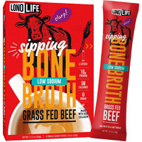 Lonolife Low Sodium Beef Bone Broth Powder Mix | Grass-Fed, 10G Protein | Collagen-Rich, Keto & Paleo Friendly | Natural Ingredients | 4 Portable Stick Pack Servings