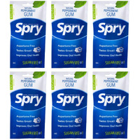 Spry On The Go Gum, Fresh Natural Xylitol Chewing Gum Dental Defense System Aspartame-Free Sugar Free Gum (Peppermint, 55 Count - Pack Of 6)