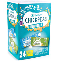 The Happy Snack Company Crunchy Chickpeas Variety Pack 24 X 1 Oz ( Sea Salt & Balsamic Vinegar Flavor And Lime & Cracked Pepper Flavor). 5G Plant Based Protein & 120 Cals. Gluten, Nut & Dairy Free, Non-Gmo And Vegan.