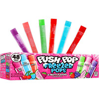 Push Pop Freezer Pops - Ice Popsicles Individually Wrapped Variety Pack - 6 Classic Fruity Flavors - Fun Colored Ice Pops For Party Favors, Bulk Snacks For Kids & Frozen Treat For Parties, (48 Count)