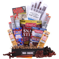 Mansnacks Jerky Gift Basket For Men - 29 Pc - Large Variety Of Beef Jerky, Jerky Bites, Beef Sticks, Pepperoni Sticks, Turkey Sticks & Cheese Sticks, In A Manly Gift Box | Unique Gift For Jerky Lovers