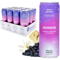 Moment Adaptogen Drink (Shark Tank) | Berry Jasmine Sparkling Soda | Flavored Sparkling Water | L-Theanine, Ashwagandha For Calm | Sugar Free Drinks, 0 Caffeine, 0 Alcohol | 12-Pack