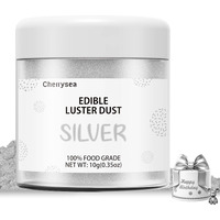 Silver Edible Luster Dust 10 Grams, Food Grade Cake Luster Dust Tasteless Dessert Dusting Powders For Baking Cherrysea Food Coloring Powder For Cupcakes, Cake Pops,Fondant,Chocolate, Candy