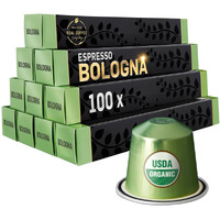 Bologna Organic Italian Espresso For Nespresso | 100 Usda Organic Aluminum Capsules | Eco-Friendly Medium Roast | 100% Nespresso Compatible Pods | Fairtrade Coffee