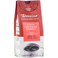 Teeccino Lions Mane Rhodiola Coffee Alternative - Rose - Adaptogenic Herbal Mushroom Coffee, Medium Roast, Caffeine Free, Prebiotic, Acid Free, All-Purpose Grind - 10 Oz