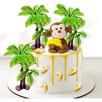 11 Pcs Monkey Cake Topper With Coconut Trees Banana Cake Decoration For Jungle Safari Animal Themed Birthday Baby Shower Party Supplies