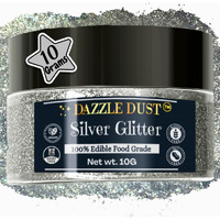 Bulk- 10G -Silver Edible Glitter For Drinks, Silver Luster Dust Edible Glitter For Cakes, Silver Sprinkles For Cake Decorating, Edible Cake Decorations Drink Glitter 100% Food Safe, Vegan, Gluten Free