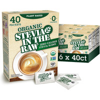 Organic Stevia In The Raw, Plant Based Zero Calorie Natural Sweetener, No Erythritol, Sugar Substitute, Sweetener For Coffee, Hot & Cold Drinks, Non-Gmo, Vegan, Gluten-Free, 40 Count Packets (6 Pack)