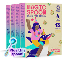 Magic Spoon Cereal - Birthday Cake 4-Pack Of Cereal And Spoon - Keto & Low Carb Lifestyles, Gluten & Grain Free, High Protein, 0G Sugar