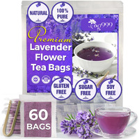 Tog999, 60 Lavender Flower Tea Bags, 100% Natural & Pure From Lavender Flowers. Loose Flower Lavender Herbal Tea. Lavender Flower Tea. No Sugar, No Caffeine, No Gluten, Vegan.