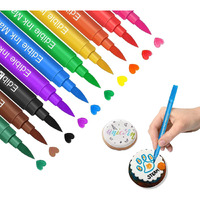 Edible Markers For Cookies Food Coloring Pens 10Pcs, Fine And Thick Tip Food Grade Gourmet Writers For Diy Fondant Cakes Frosting Easter Eggs Baking Party Decorating Drawing Writing (10 Pc)
