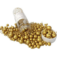 Edible Pearl Sugar Sprinkles Gold Candy 120G/ 4.2Oz Baking Edible Cake Decorations Cupcake Toppers Cookie Decorating Ice Cream Toppings Celebrations Shaker Jar Wedding Shower Party Chirstmas Supplies