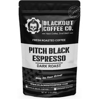 Blackout Coffee, Pitch Black Espresso Extra Dark Roast Coffee, European-Style Espresso Coffee, Aromatic, Small Batch Fresh Roasted In The Usa - 12 Oz Bag (Medium Ground Coffee)
