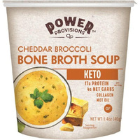 Power Provisions Cheddar Broccoli Bone Broth Soup Cups - Keto Instant Soup Cup - Collagen Infused With 17G Of Protein - Gluten-Free Soup - 1.4 Oz. - Pack Of 6