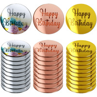 30 Pcs Acrylic Cupcake Toppers Happy Birthday Cake Disc Mirror Acrylic Cake Topper Engraved Personalized Cake Topper Mini Acrylic Cake Charm Name Custom Cake Decorations For Decor (Round)