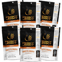 Perky Jerky Sweet And Snappy Turkey Jerky, 5 Oz Bags (Pack Of 6) - Low Sodium - 10G Protein Per Serving - Low Fat - 100% U.S. Sourced - Tender Texture