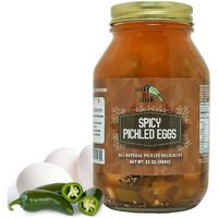 Green Jay Gourmet Spicy Pickled Eggs In A Jar - Fresh Hand Jarred Hen Eggs For Cooking & Pantry - Full Spicy Flavor - Simple Natural Ingredients - 32 Ounce Jar