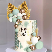 Flower Cake Topper Gold Palm Leaves Balls Cake Decoration For Baby Shower Birthday Party (Babysbreath Flower)