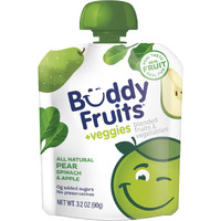 Buddy Fruits & Veggies Snacks To Go Pear Spinach Unsweetened Applesauce 3.2Oz Pouch (18Pk) Gluten-Nut-Dairy-Preservatives-Bpa Free, Non Gmo, Kosher