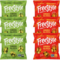 Freestyle Snacks Olive Snack Packs - Single Serve - Fresh Pitted Green Olives, Jumbo-Sized, Grown In Greece, All Natural, Non-Gmo, Paleo, Sugar-Free, Keto, Salty Snack - Variety, 1.1Oz (6 Pack)