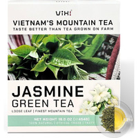 Vixi Jasmine Green Tea Loose Leaves, 16 Oz, Jazmine Flavored, Unsweetened, Caffeinated, 100% Natural From Ancient Leaf Tea Tree, Jasmin Scented Green Looseleaf For Hot And Cold Brew