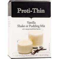 Proti-Thin High Protein Creamy Vanilla Pudding/Shake Mix, 15G Protein, Low Calorie, Low Carb, Low Fat, Low Sugar, No Gluten Ingredients, Aspartame Free, Keto Friendly, Ideal Protein Compatible, 7/Box