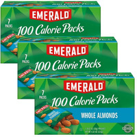 Emerald Nuts Whole Almonds, 100-Calorie Individual Packs 7Ct, 4.34 Oz (Pack Of 3)