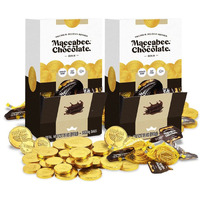 Maccabee Belgian Hanukkah Chocolate Gelt Coins Kosher Nut-Free Dairy Bright Gold (2 Boxes, Each Box Contains 24 Mesh Sacks)
