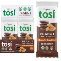 Tosi Dark Chocolate Peanut Protein Bars, Plant Based With Nuts, Gluten-Free Crunchy Snacks, Vegan, Organic, Flax & Chia Seeds, Soy-Free, Omega 3S, 20G Protein, 2.4 Oz, 12-Pack