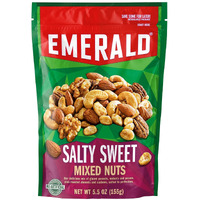 Emerald Nuts, Salty Sweet Mixed Nuts, Features Kettle Glazed Peanuts, Almonds, Cashews, Kettle Glazed Walnuts, Kettle Glazed Pecans, 5.5 Oz, Resealable Bag, (Pack Of 4)