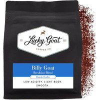 Lucky Goat Breakfast Blend Ground Coffee - Billy Goat - Light Body, Low Acidity, Morning Cup, Smooth And Mild - Medium Roast, 12 Ounce Bag, Arabica