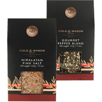 Cole & Mason Gourmet Spice Refill Box - Pairs Well With Chicken, Beef, Pork & More - Salt & Peppercorn Refill For Salt & Pepper Mill Grinder - Himalayan Pink Salt & Gourment Pepper 15.9 Oz Box Set