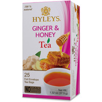 Hyleys Wellness Natural Ginger & Honey Black Tea - 25 Tea Bags (100% Natural, Sugar Free, Gluten Free And Non-Gmo)