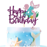 Roadsea Mermaid Happy 4Th Brithday Cake Topper - Under The Sea Theme Girl Kid Four Birthday Cake Supplies/Ocean World 4Th Mermaid Birthday Party Decoration - Purple Glitter (4Th)