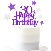 Glittery 30Th Happy Birthday Cake Topper With Star,Personalised 30 Birthday Cake Toppers Party Decorations Party Supplies For Men Women Purple Silver