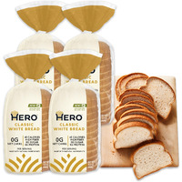 Hero Classic White Bread - Delicious Bread With 0G Net Carb, 0G Sugar, 45 Calories, 10G Fiber Per Slice | Tastes Like Regular Bread | Low Carb & Keto Friendly Bread Loaf -15 Slices/Loaf, 4 Loaves