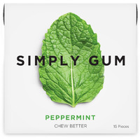 Simply Gum | Peppermint | Plant- Based Chewing Gum | Pack Of Six (90 Pieces Total) | Synthetic Free + Aspartame Free + Non Gmo