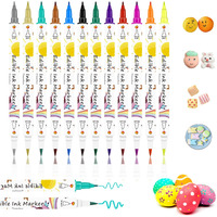 Food Coloring Marker Pens,12Pcs Dual Sided Food Grade And Edible Markers With Fine&Thick Tip,Edible Pen Gourmet Writers For Decorating Cake,Cookies,Fondant,Frosting,Easter Eggs,Painting,Drawing,Baking